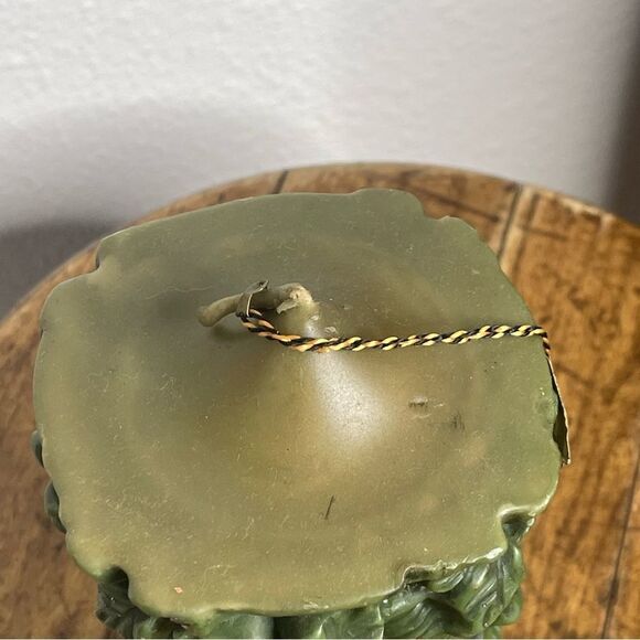 Vintage Large Green Carved German Bavarian Wax Pilar Candle 70s Vibes - Picture 8 of 14